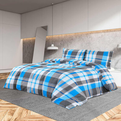 vidaXL Комплект спално бельо, синьо и сиво, 220x240 см, памук