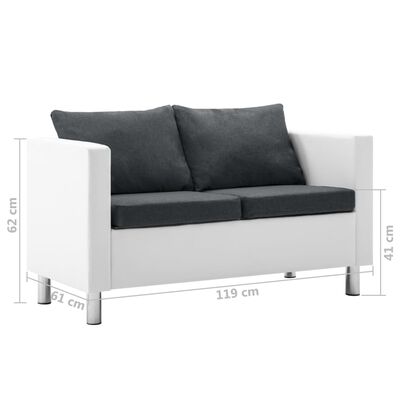 vidaXL 2-местен диван, изкуствена кожа, бяло и тъмносиво