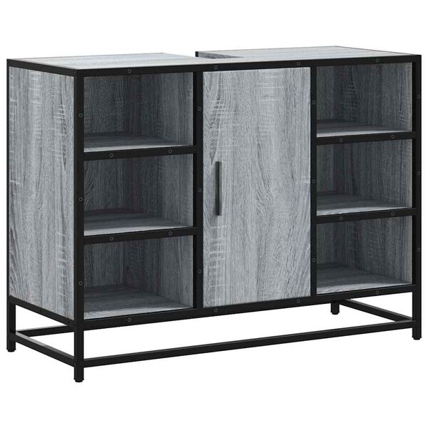 vidaXL Шкаф за мивка за баня, сив сонома, 80x33x60 см, инженерно дърво