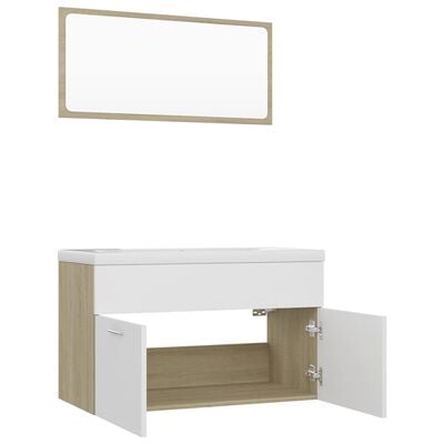 vidaXL Комплект мебели за баня, бяло и дъб сонома, ПДЧ