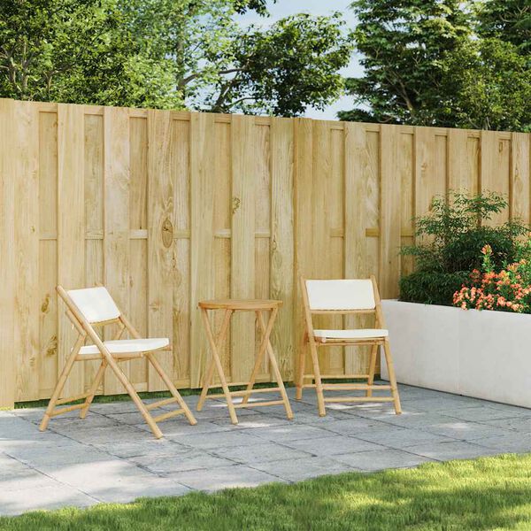 vidaXL Сгъваем бистро комплект, 3части, кремавобели възглавници бамбук