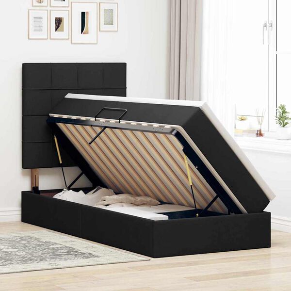 vidaXL Легло с място за съхранение и матрак с матрак Черно 90 x 190 cm