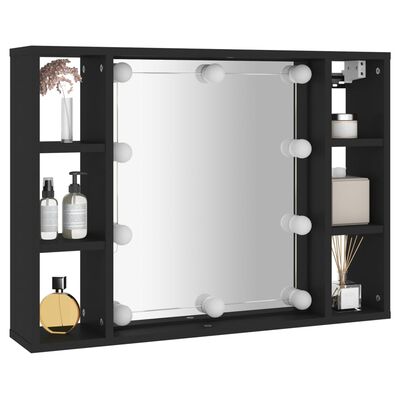 vidaXL Огледален шкаф с LED, черен, 76x15x55 см