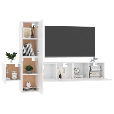 vidaXL Комплект ТВ шкафове от 5 части, бял гланц, ПДЧ