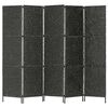 vidaXL Параван за стая, 5 панела, черен, 193x160 cм, воден хиацинт