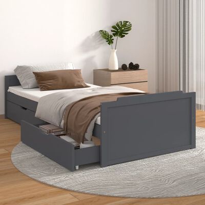 vidaXL Рамка за легло с чекмеджета, тъмносива, бор масив, 90х200 см