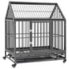 vidaXL Клетка за кучета с колелца и покрив, стомана, 92x62x106 см