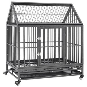 vidaXL Клетка за кучета с колелца и покрив, стомана, 92x62x106 см