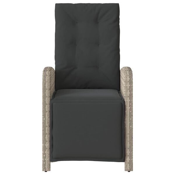 vidaXL Накланящ се градински стол с опора за крака светлосив полиратан