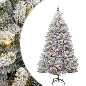 vidaXL Изкуствено коледно дърво с хингед Зелен и бял 180 cm