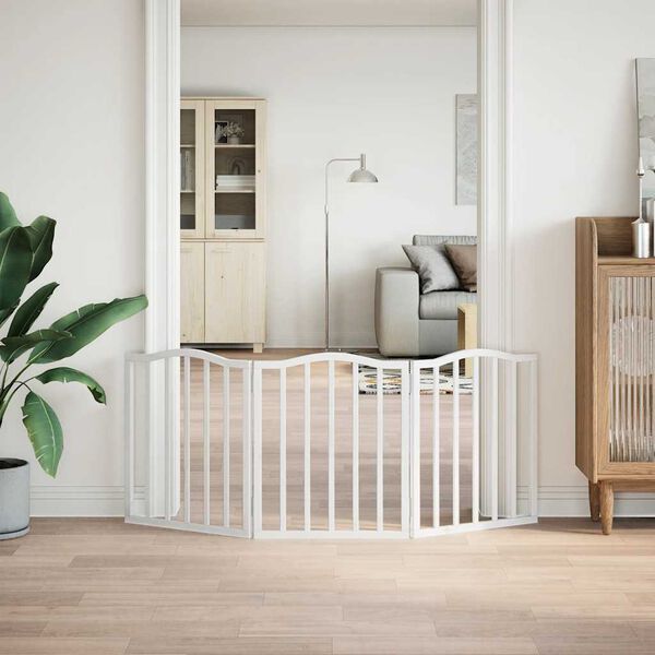 vidaXL Сгъваема преграда за кучета 3 панела бял 150 см тополово дърво