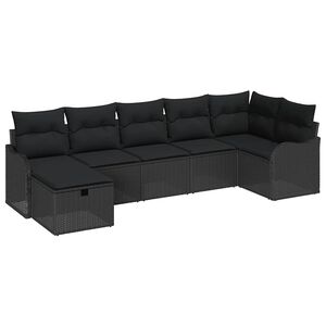 vidaXL Градински Софа Комплект с възглавница 7 pcs Черно Полиратан