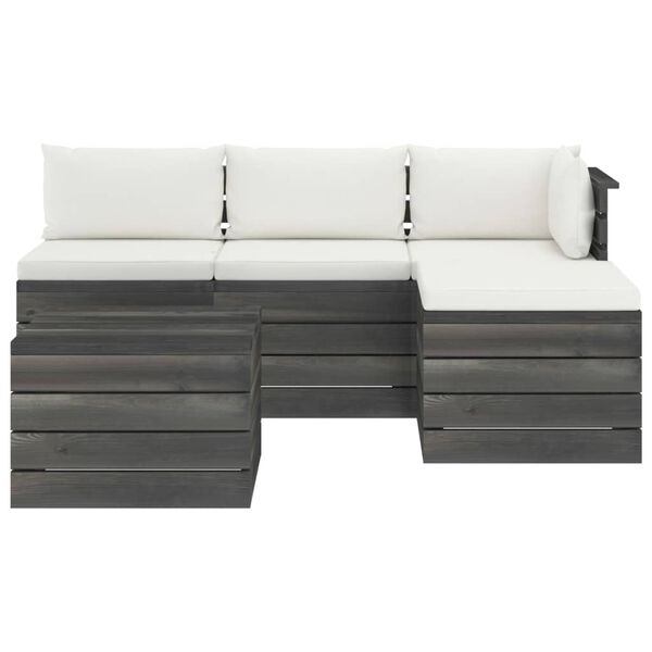 vidaXL Градински палетен лаундж комплект 5 части възглавници бор масив