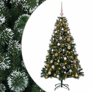 vidaXL Изкуствена коледна елха с топки 120 см 150 LED светодиода