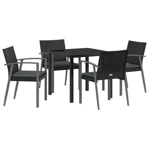 vidaXL Комплект за хранене в градината 5 pcs Черен и Сив ПЕ ратан