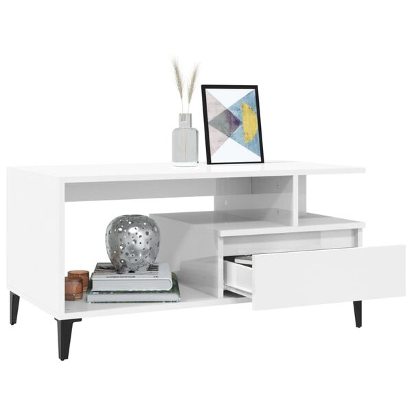 vidaXL Кафе маса, бял гланц, 90x49x45 см, инженерно дърво