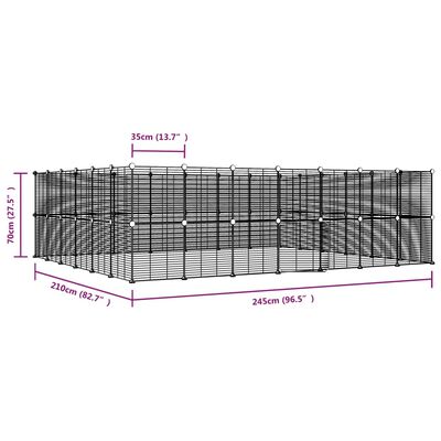 vidaXL Клетка за животни с врата, 52 панела, черна, 35x35 см, стомана