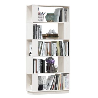 vidaXL Библиотека/разделител за стая, бяла, 80x25x163,5 см, бор масив