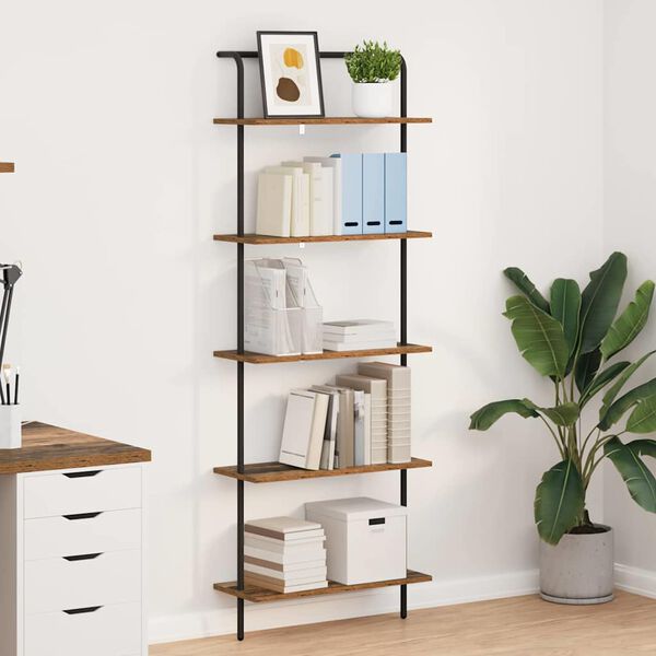 vidaXL Рафт за книги Старо дърво 60 x 24 x 168 см Инженерно дърво