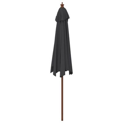 vidaXL Градински чадър с дървен прът, черен, 299x240 см