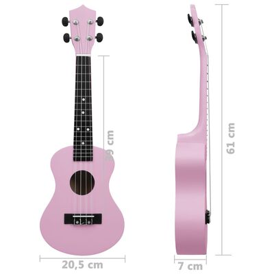 vidaXL Комплект сопрано укулеле с калъф за деца, розово, 23"