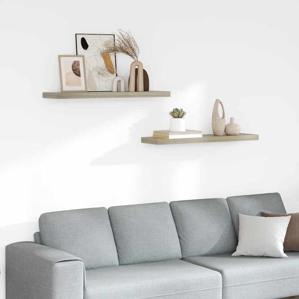 vidaXL Окачени стенни рафтове, 2 бр, дъб, 90x23,5x3,8 см, МДФ