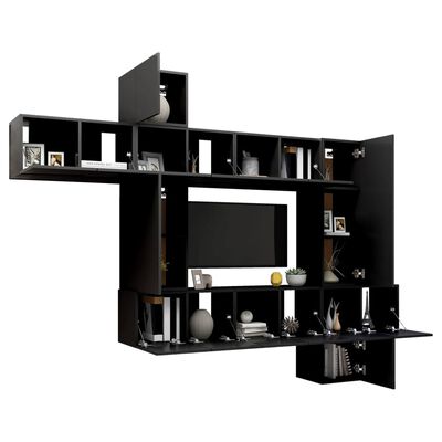vidaXL Комплект ТВ шкафове от 10 части, черен, ПДЧ