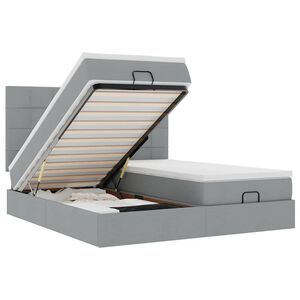 vidaXL Османска легло с матраци и LED, светлосиво, 160x200 см, плат