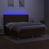 vidaXL Боксспринг легло с матрак и LED, тъмнокафяво, 160x200 см, плат