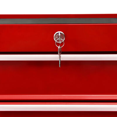 vidaXL Количка за инструменти с 10 чекмеджета, стомана, червена