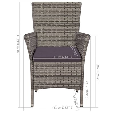 vidaXL Външен стол с табуретка и възглавници, полиратан, сиви