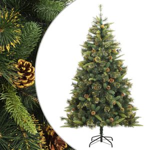 vidaXL Изкуствена коледна елха с шарнири и шишарки 240 см