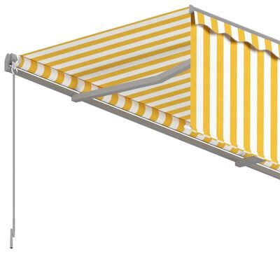 vidaXL Ръчно прибиращ се сенник с щора, 3,5x2,5 м, жълто и бяло