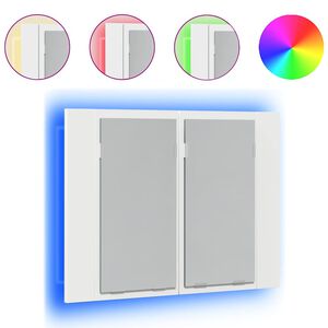 vidaXL Шкаф с LED огледало за баня, бял, 60x12x45 см, акрил