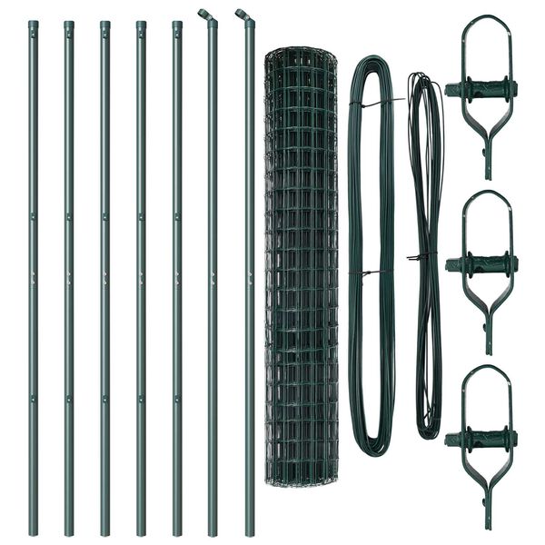vidaXL Оградa с колчета Зелен 1.5 x 10 m Стомана