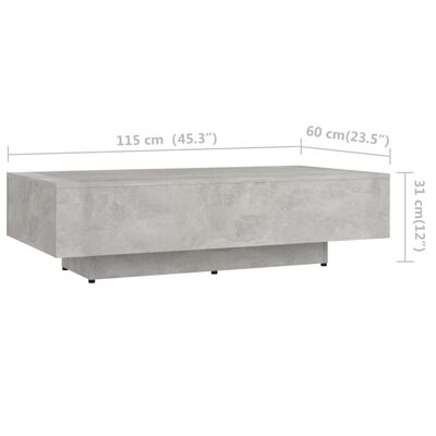 vidaXL Маса за кафе, бетонно сива, 115x60x31 см, ПДЧ