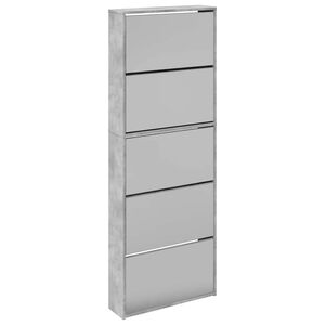 vidaXL Шкаф за обувки с огледало, 5 нива, бетонно сив, 63x17x169,5 см
