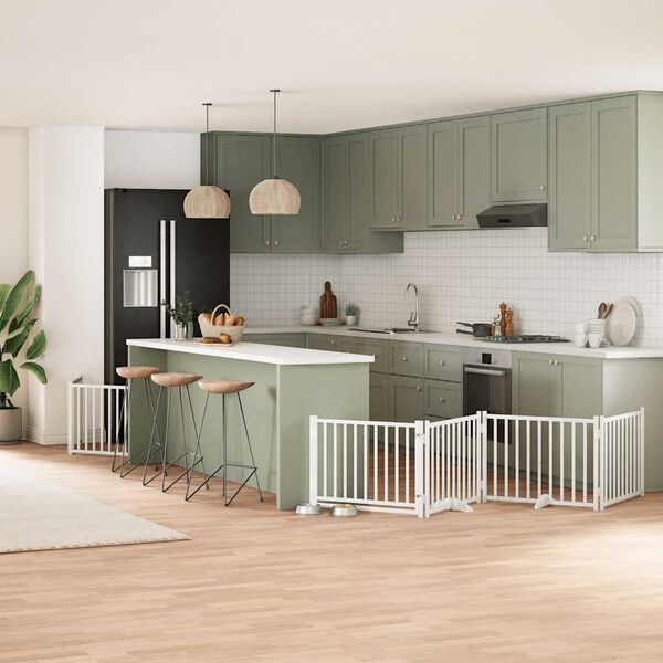 vidaXL Сгъваема преграда за кучета с врата 12 панела бял 960 см топола