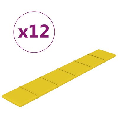 vidaXL Стенни панели, 12 бр, светложълт, 90x15 см, плат, 1,62 м²