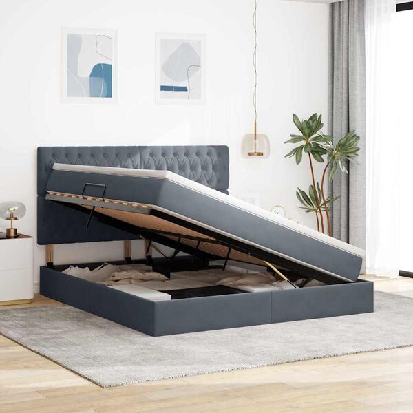 vidaXL Легло с място за съхранение и LED Тъмен сив 180 x 200 cm Кадифе
