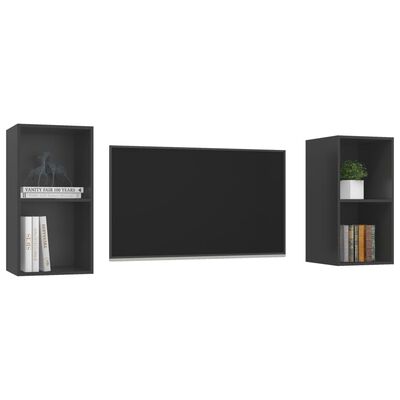 vidaXL ТВ шкафове за стенен монтаж, 2 бр, сиви, ПДЧ