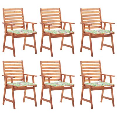 vidaXL Градински трапезни столове, 6 бр, с възглавници, акация масив