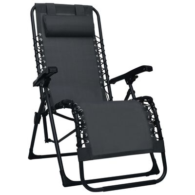 vidaXL Сгъваем стол-шезлонг, черен, textilene