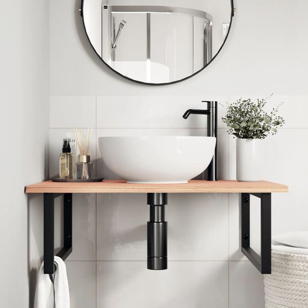 vidaXL Стенен рафт за мивка, стомана и масивно дърво дъб