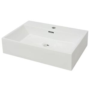 vidaXL Мивка с отвор за кранче, керамична, бяла, 60,5x42,5x14,5 см