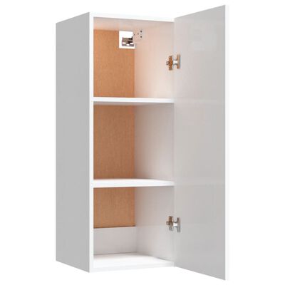 vidaXL Окачен стенен шкаф, бял гланц, 34,5x34x90 см, инженерно дърво