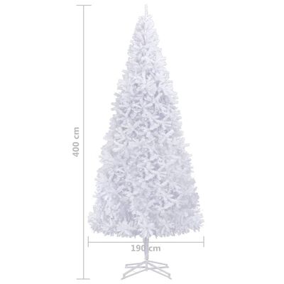 vidaXL Изкуствена осветена коледна елха с топки и LED, 400 см, бяла