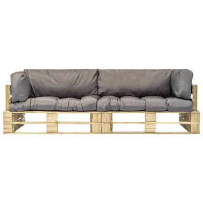 vidaXL Градински диван от 2 части със сиви възглавници бор