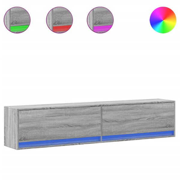 vidaXL Стенен ТВ шкаф с LED, сив сонома, 180x31x38 см