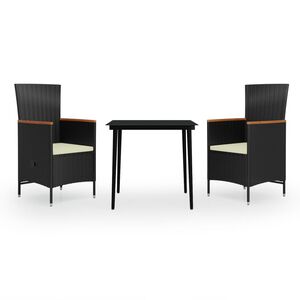 vidaXL Градински трапезен комплект от 3 части с възглавници черен